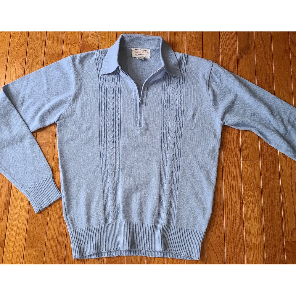 Mens L Vintage Trend Fashion Ban-Lon Polo Shirt Baby Blue 70's Slim Fit